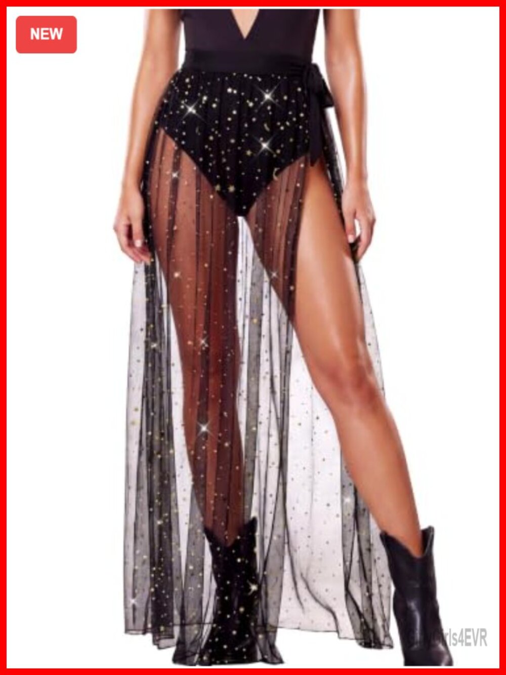Sheer Mesh Sequin Maxi Skirt Cover Up for Festival Rave